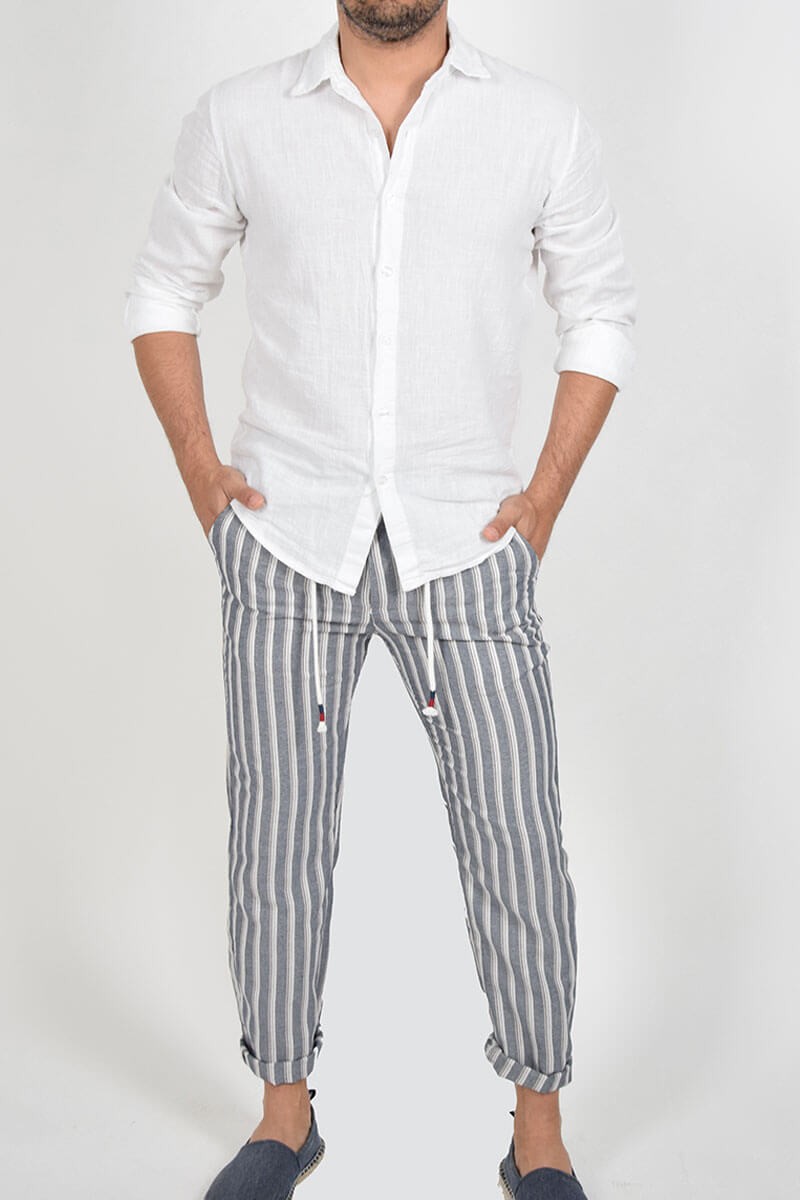 PANTALONI A RIGHE CON LACCIO IN VITA