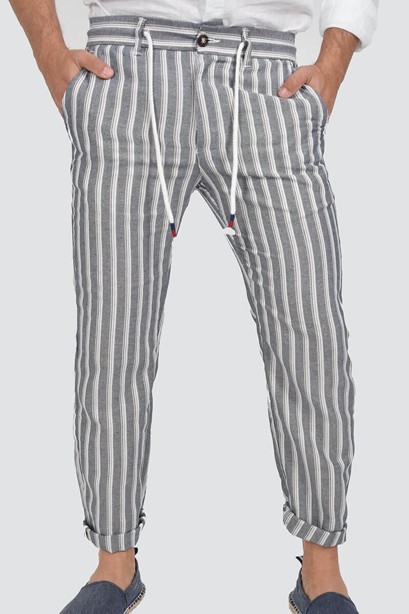 PANTALONI A RIGHE CON LACCIO IN VITA