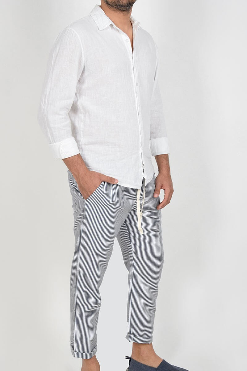 PANTALONI IN LINO A RIGHE