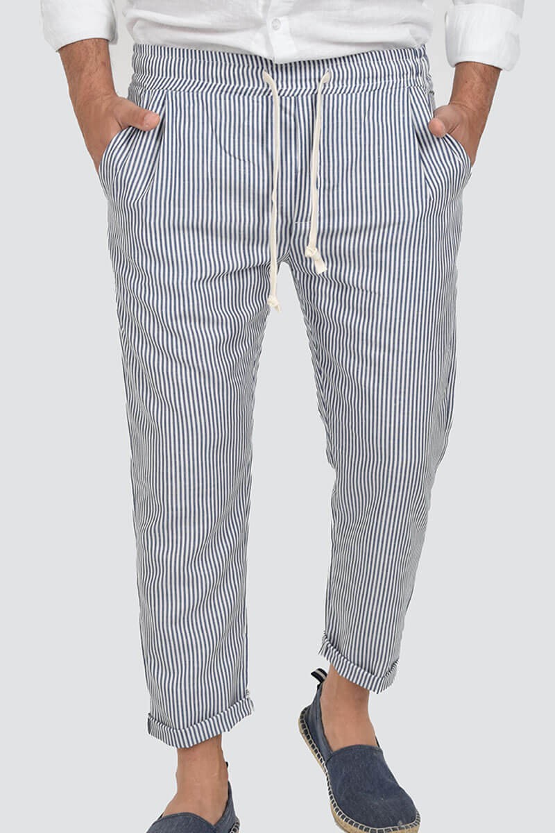 PANTALONI IN LINO A RIGHE