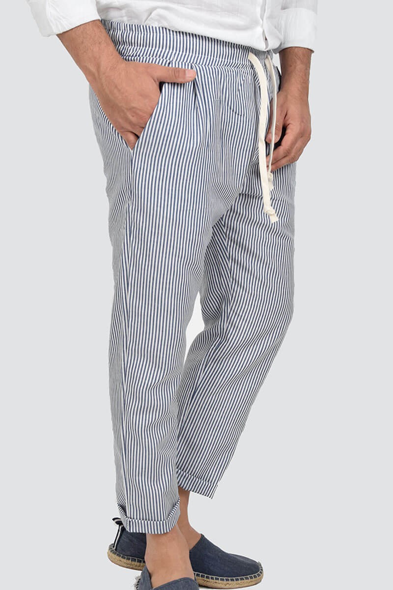 PANTALONI IN LINO A RIGHE