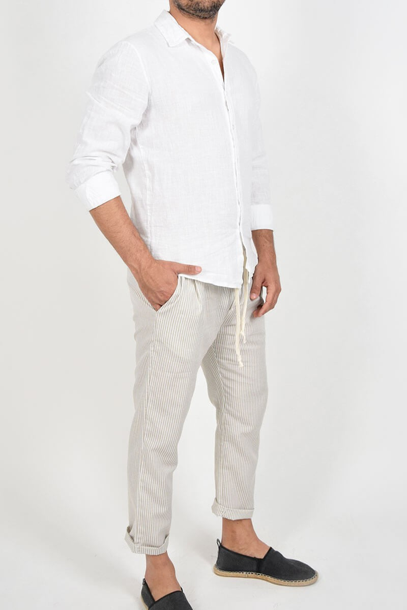 PANTALONI IN LINO A RIGHE