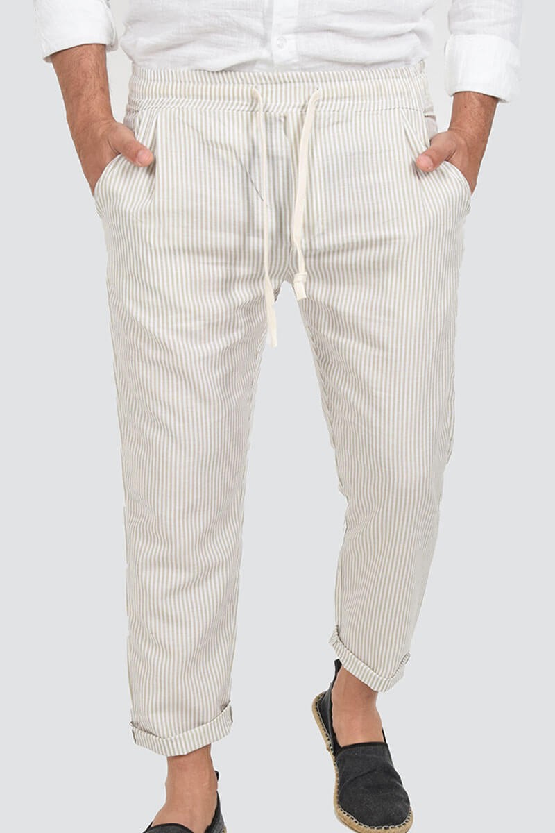 PANTALONI IN LINO A RIGHE