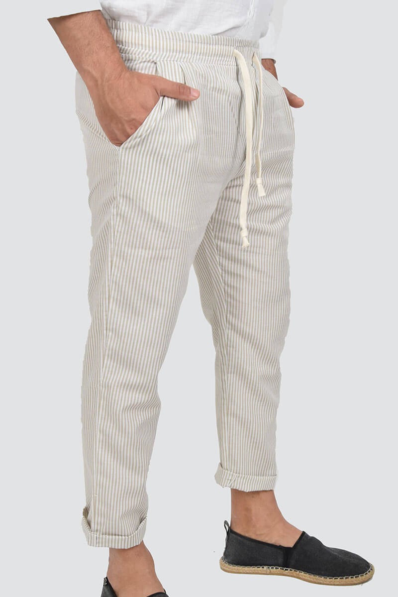 PANTALONI IN LINO A RIGHE