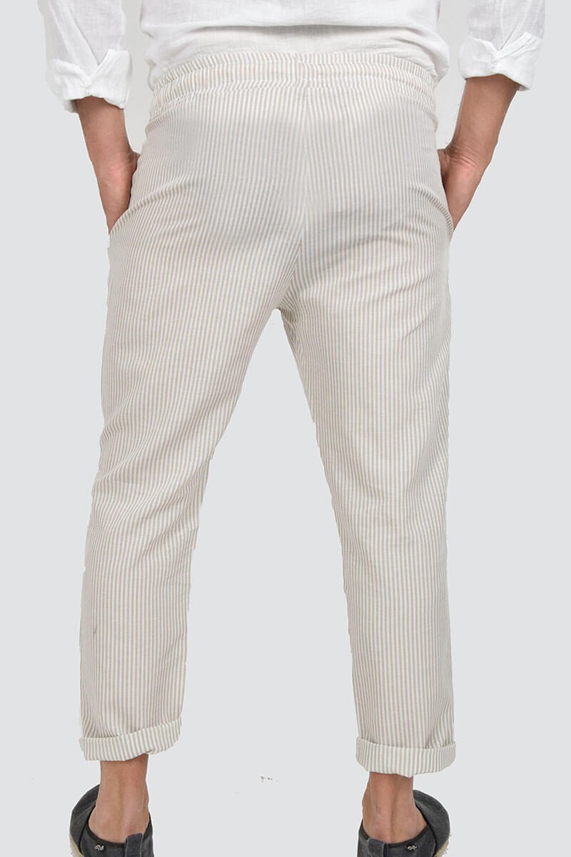 PANTALONI IN LINO A RIGHE