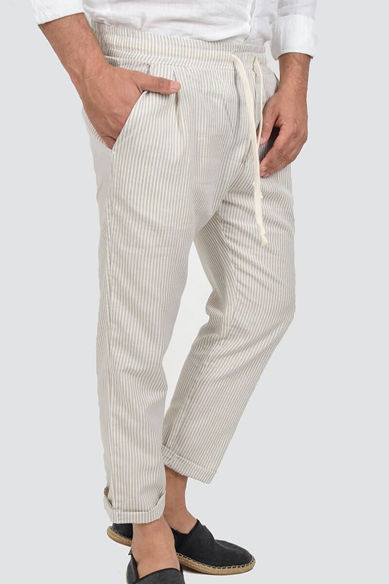 PANTALONI IN LINO A RIGHE