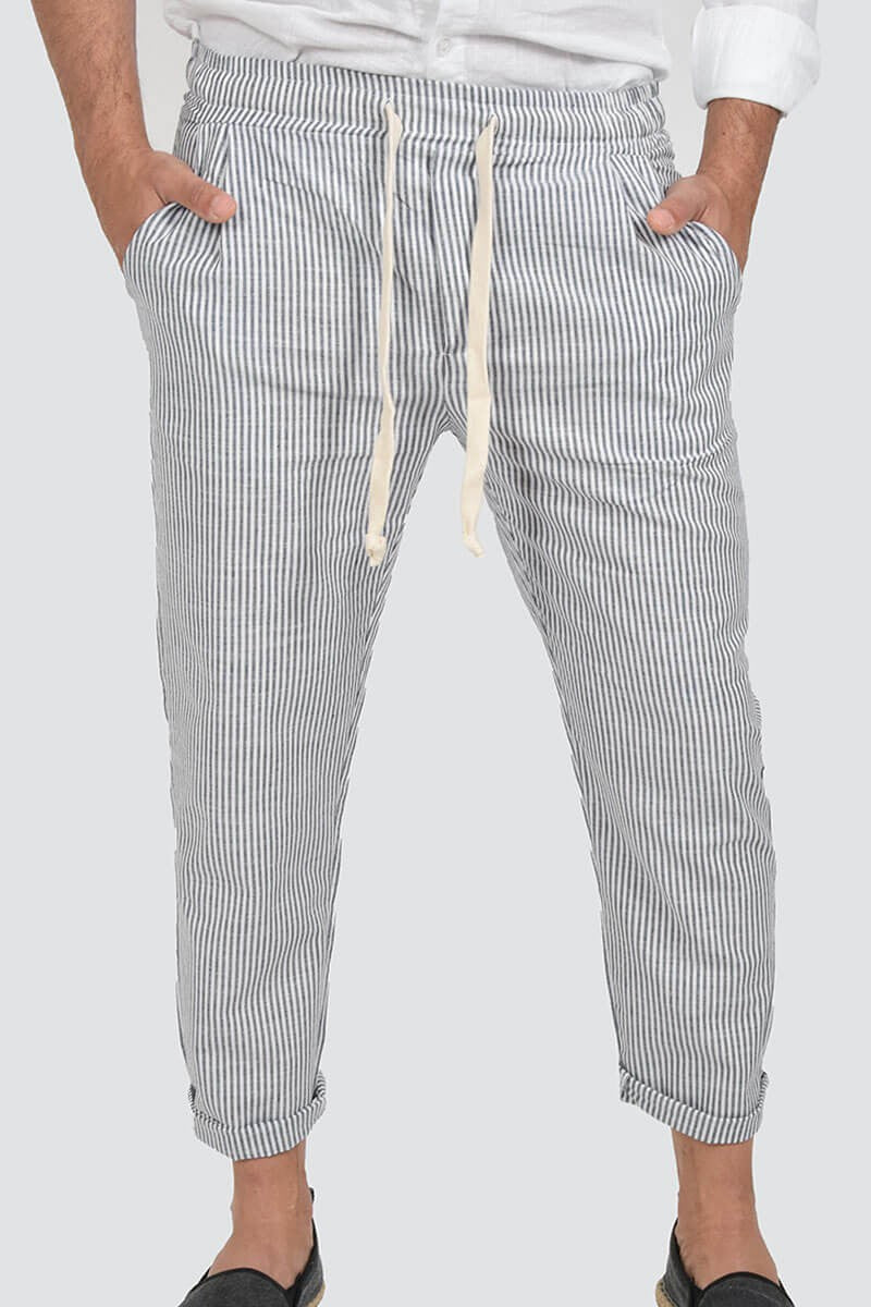 PANTALONI IN LINO A RIGHE