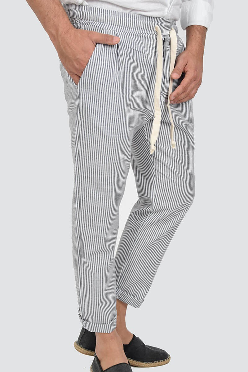 PANTALONI IN LINO A RIGHE