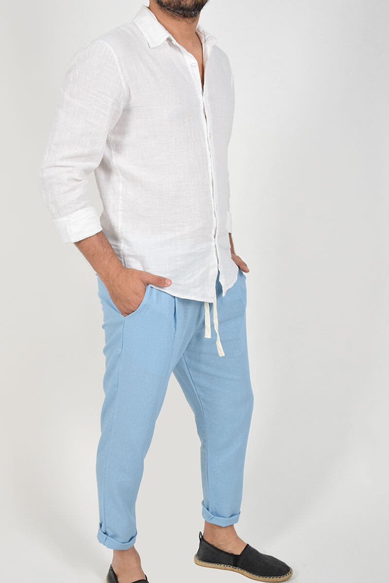 PANTALONI IN LINO CON LACCIO IN VITA