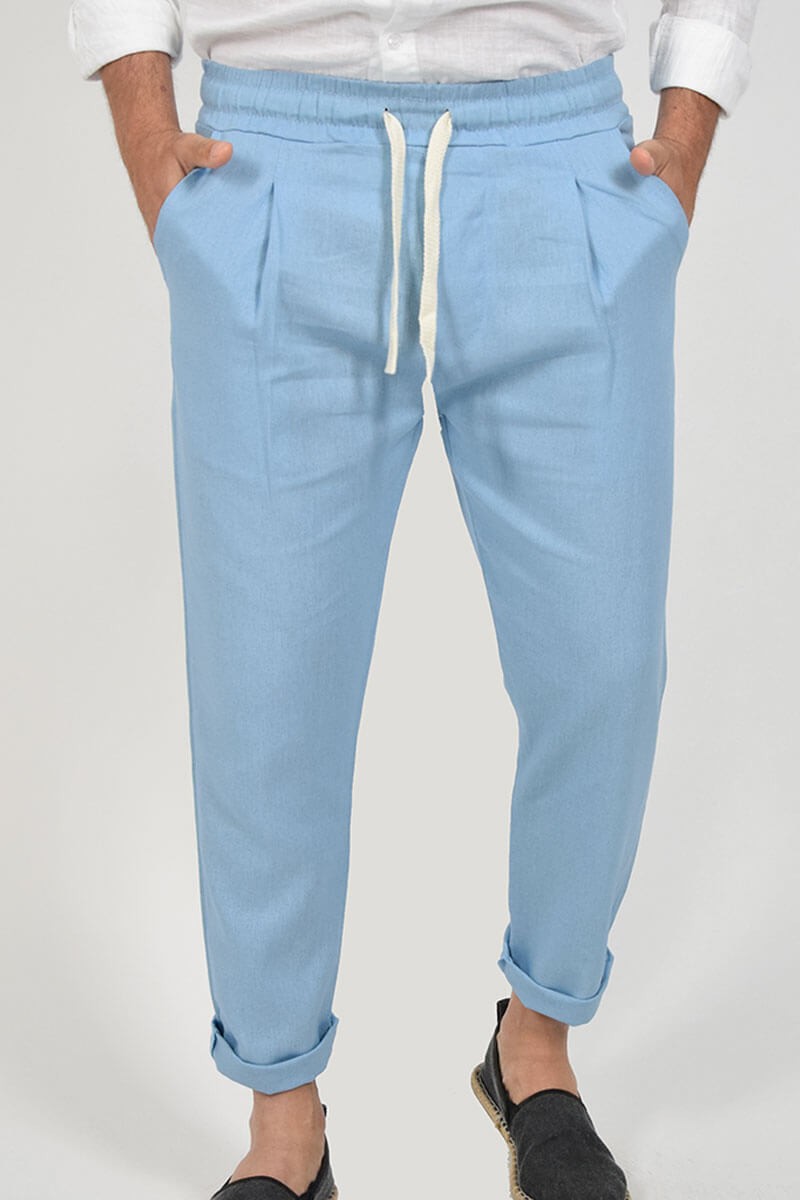 PANTALONI IN LINO CON LACCIO IN VITA