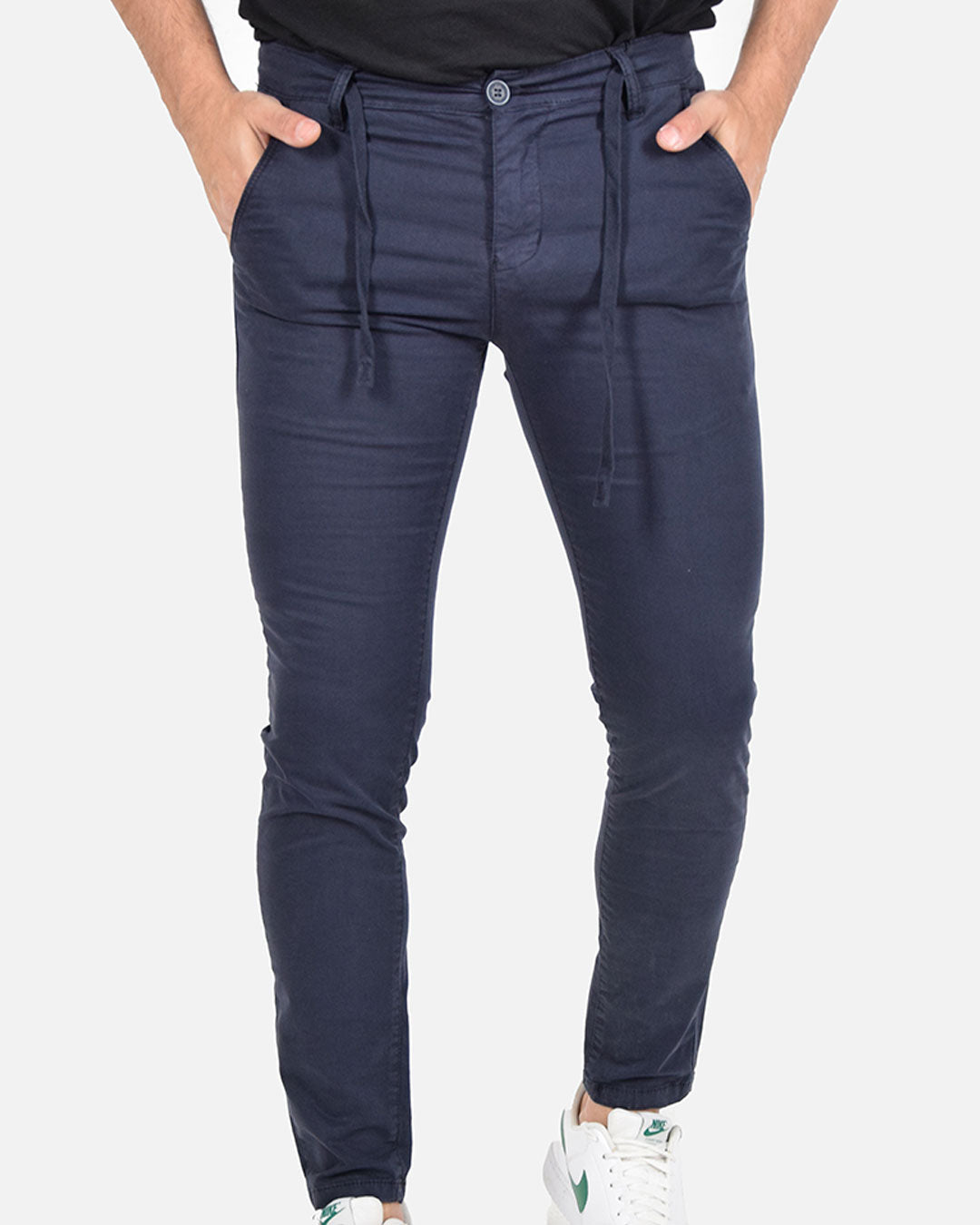 Pantaloni skinny capri con laccio in vita